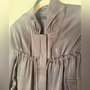 Karl Lagerfeld Olive/Grey Drawstring Cropped silk Blazer/blouse